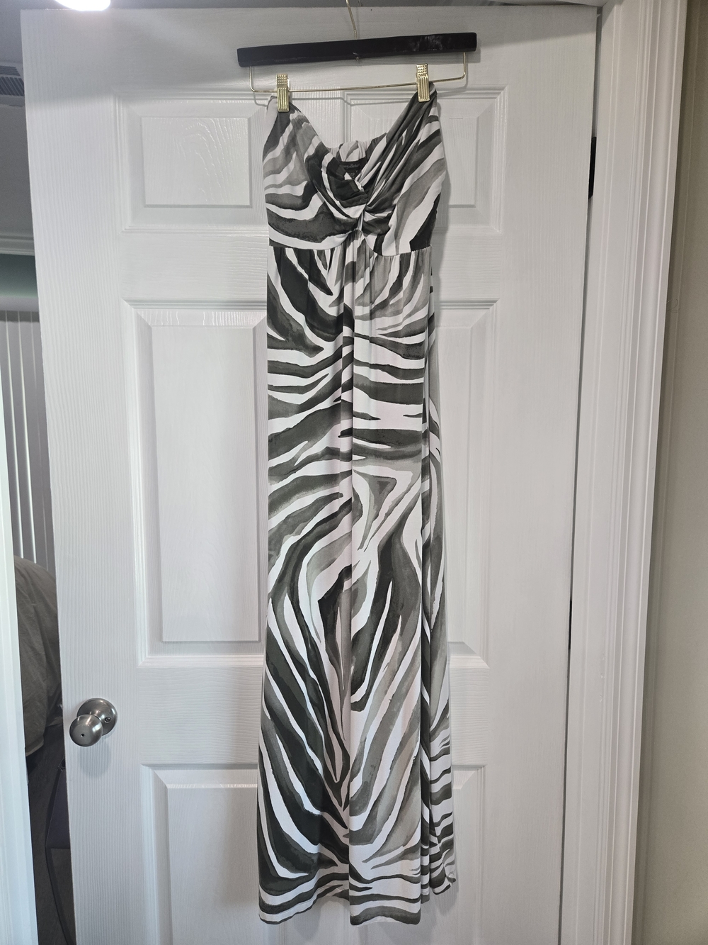 Tommy Bahama Strapless Zebra-Print Maxi Dress in Green & White